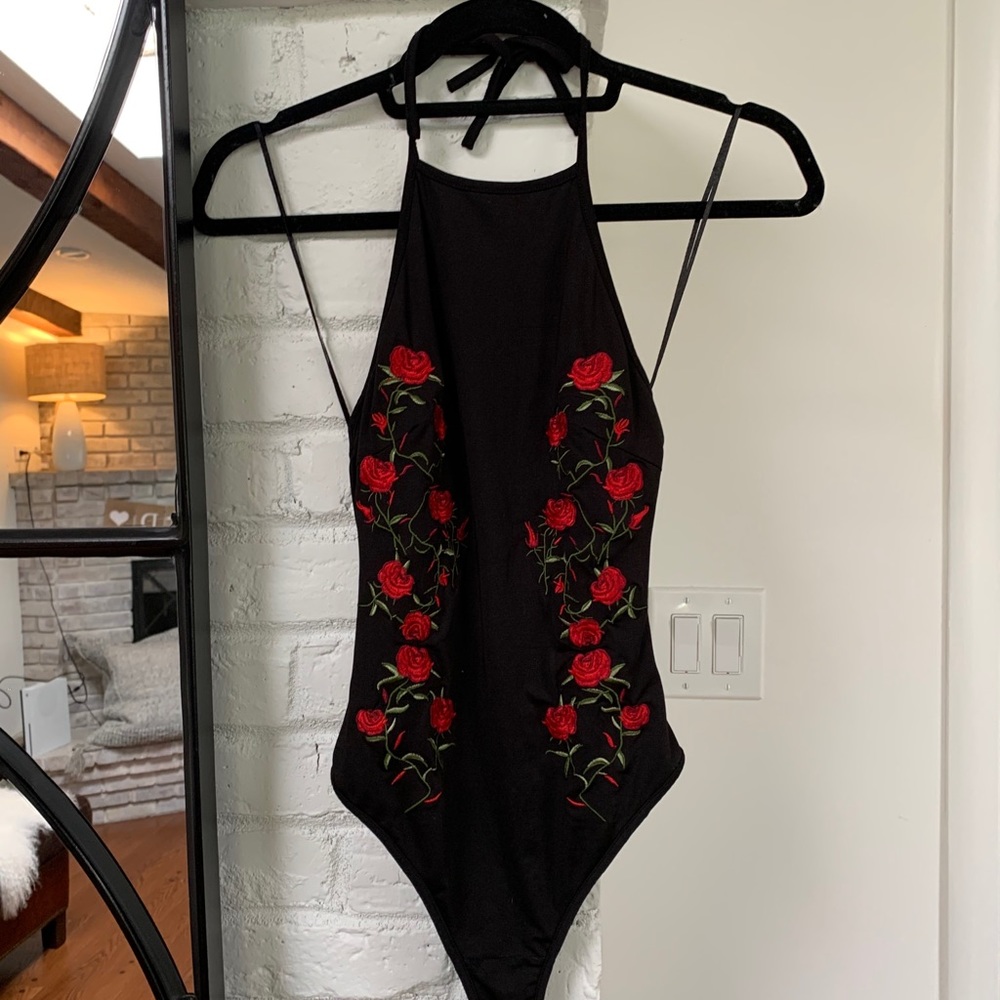 LF Black bodysuit w/Floral